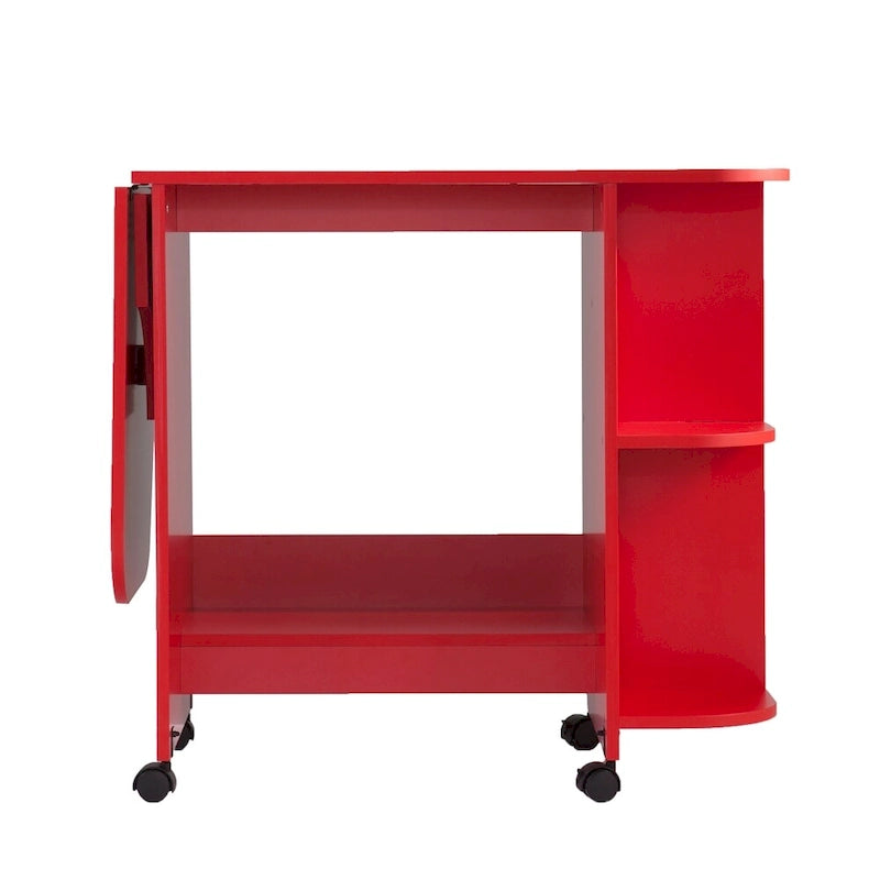 Foldable Rolling Sewing Table with 4 Side Shelves & Locking Casters – Farmhouse Red, 31.5"-51"W