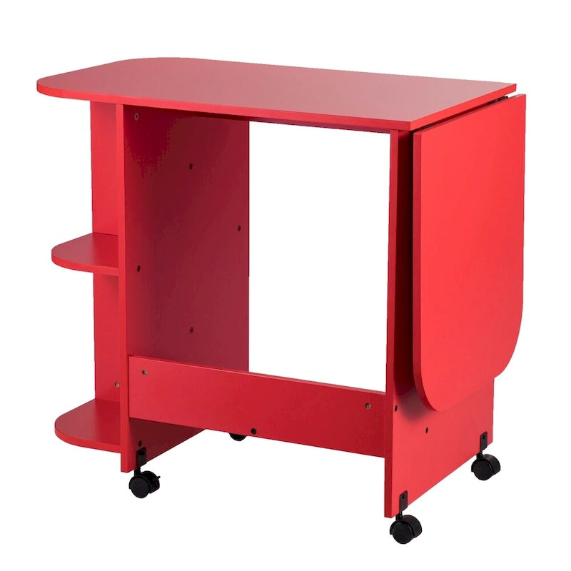 Foldable Rolling Sewing Table with 4 Side Shelves & Locking Casters – Farmhouse Red, 31.5"-51"W