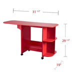 Foldable Rolling Sewing Table with 4 Side Shelves & Locking Casters – Farmhouse Red, 31.5"-51"W