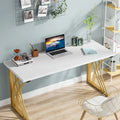 55" Computer Desk with Gold Metal Frame, Particleboard Top, 250 lb Capacity, White