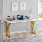 55" Computer Desk with Gold Metal Frame, Particleboard Top, 250 lb Capacity, White