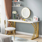 55" Computer Desk with Gold Metal Frame, Particleboard Top, 250 lb Capacity, White