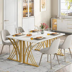 55" Computer Desk with Gold Metal Frame, Particleboard Top, 250 lb Capacity, White