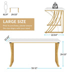 55" Computer Desk with Gold Metal Frame, Particleboard Top, 250 lb Capacity, White
