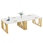 55" Computer Desk with Gold Metal Frame, Particleboard Top, 250 lb Capacity, White