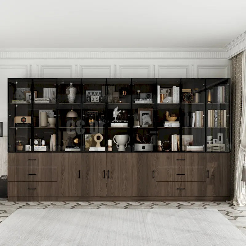 Aluminum and Glass Lighted Cabinet Customizable for Buffet/Bookshelf