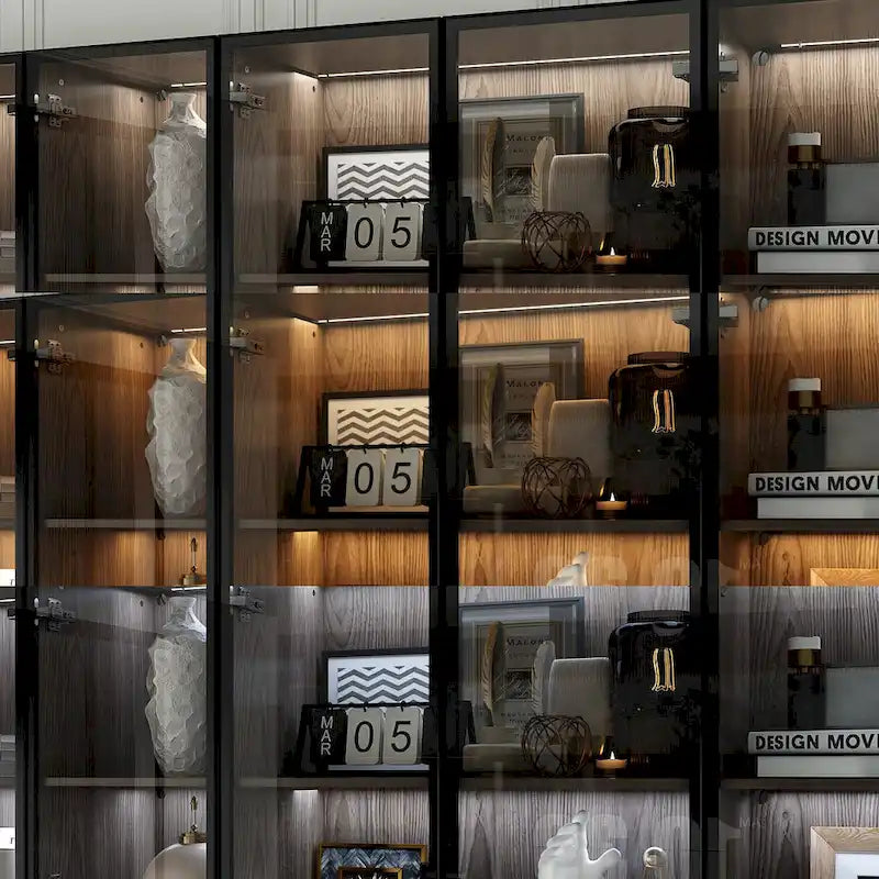 Aluminum and Glass Lighted Cabinet Customizable for Buffet/Bookshelf