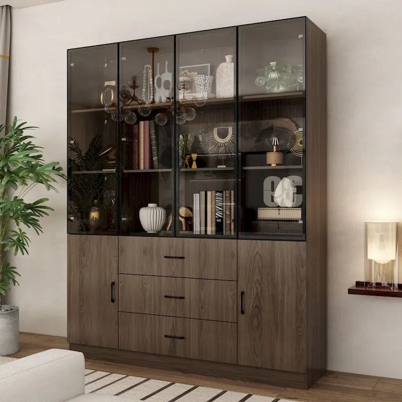 Aluminum and Glass Lighted Cabinet Customizable for Buffet/Bookshelf