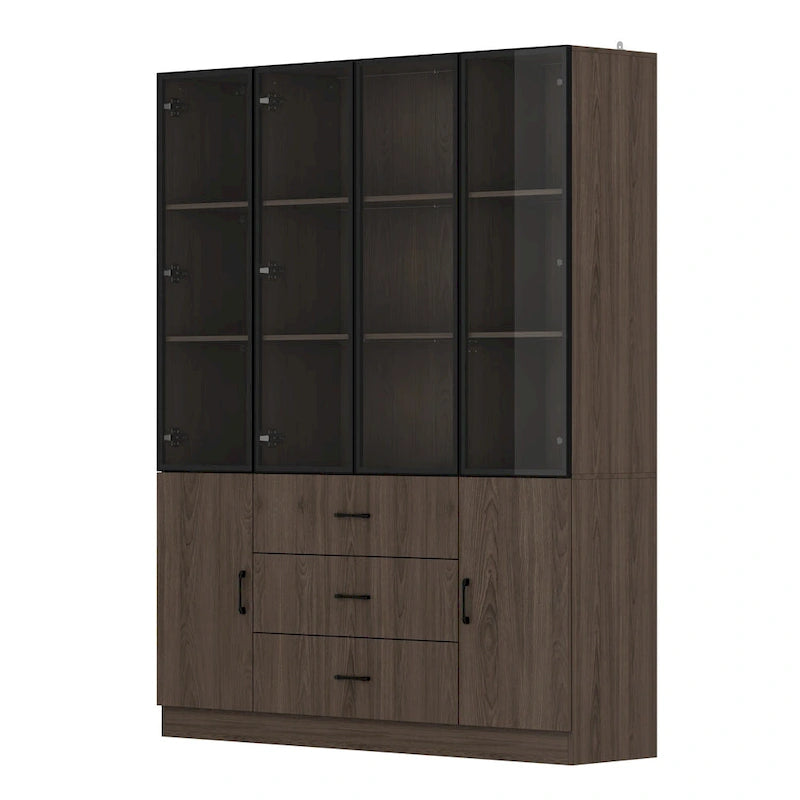 Aluminum and Glass Lighted Cabinet Customizable for Buffet/Bookshelf