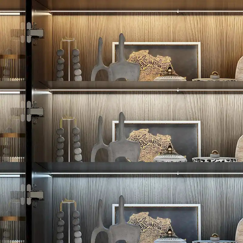 Aluminum and Glass Lighted Cabinet Customizable for Buffet/Bookshelf