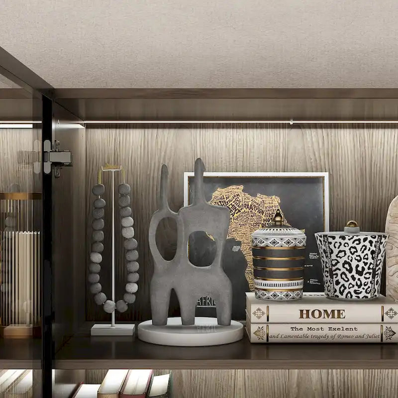 Aluminum and Glass Lighted Cabinet Customizable for Buffet/Bookshelf