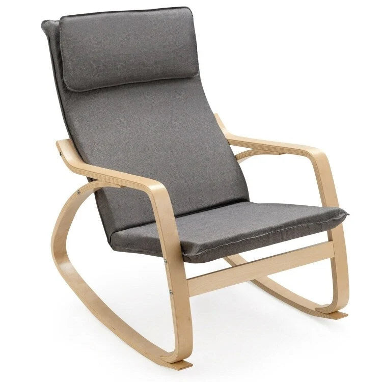 Bentwood Rocking Chair with Fabric Cushion, High Backrest & Curved Armrests, 330 lbs Capacity