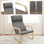 Bentwood Rocking Chair with Fabric Cushion, High Backrest & Curved Armrests, 330 lbs Capacity