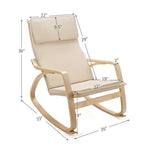 Bentwood Rocking Chair with Fabric Cushion, High Backrest & Curved Armrests, 330 lbs Capacity