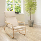 Bentwood Rocking Chair with Fabric Cushion, High Backrest & Curved Armrests, 330 lbs Capacity