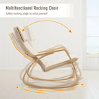 Bentwood Rocking Chair with Fabric Cushion, High Backrest & Curved Armrests, 330 lbs Capacity