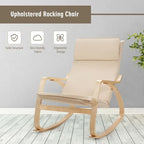 Bentwood Rocking Chair with Fabric Cushion, High Backrest & Curved Armrests, 330 lbs Capacity