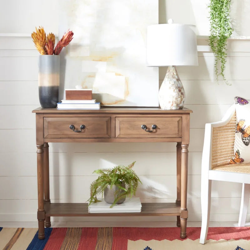 2-Drawer Console Table with Open Shelf, 35.5"W x 13"D x 29.5"H, Entryway Accent Table