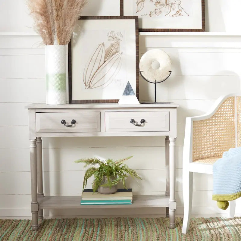 2-Drawer Console Table with Open Shelf, 35.5"W x 13"D x 29.5"H, Entryway Accent Table