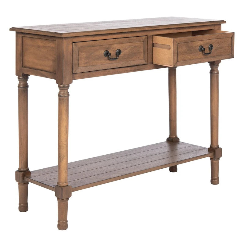 2-Drawer Console Table with Open Shelf, 35.5"W x 13"D x 29.5"H, Entryway Accent Table