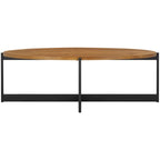 Oval Fir Wood Coffee Table with Black Metal Base, 48.8"W x 25.2"D x 16"H, Modern Style