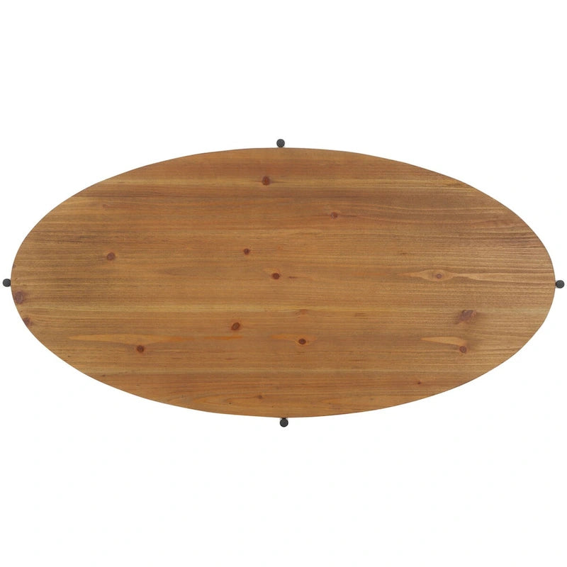Oval Fir Wood Coffee Table with Black Metal Base, 48.8"W x 25.2"D x 16"H, Modern Style