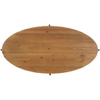 Oval Fir Wood Coffee Table with Black Metal Base, 48.8"W x 25.2"D x 16"H, Modern Style