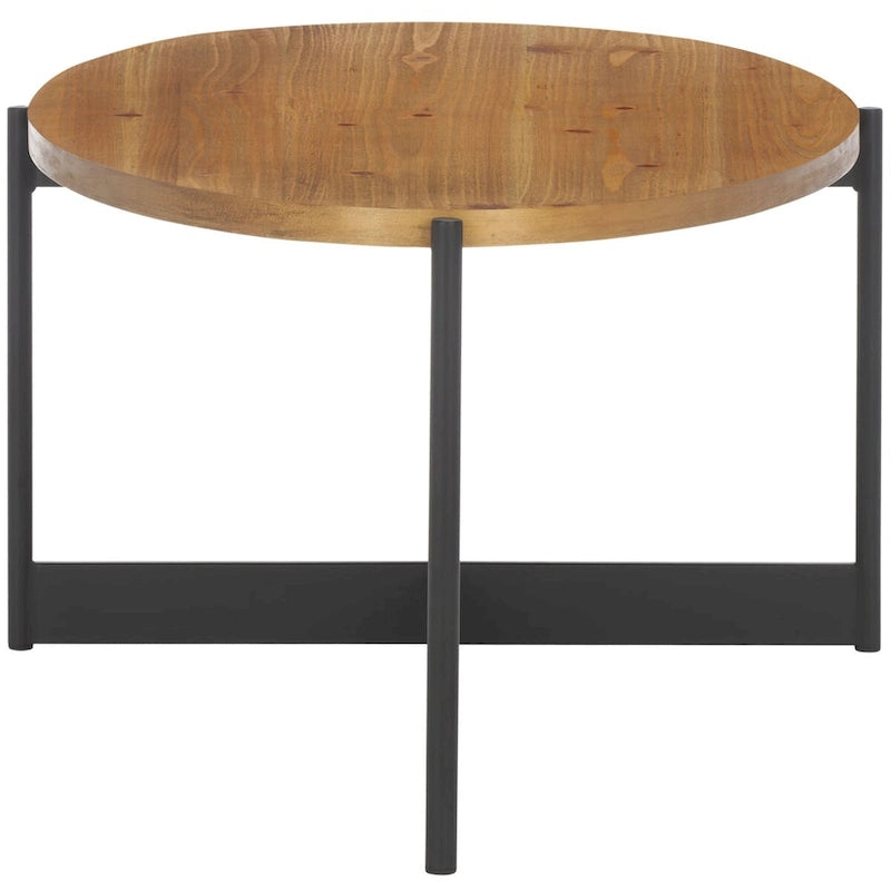 Oval Fir Wood Coffee Table with Black Metal Base, 48.8"W x 25.2"D x 16"H, Modern Style
