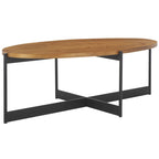 Oval Fir Wood Coffee Table with Black Metal Base, 48.8"W x 25.2"D x 16"H, Modern Style