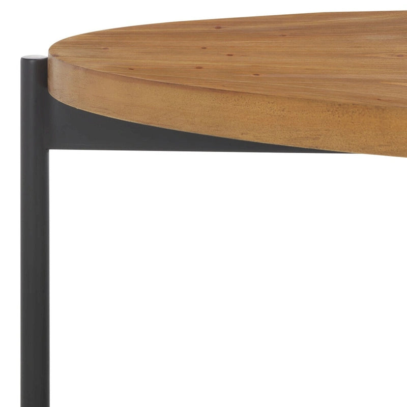 Oval Fir Wood Coffee Table with Black Metal Base, 48.8"W x 25.2"D x 16"H, Modern Style