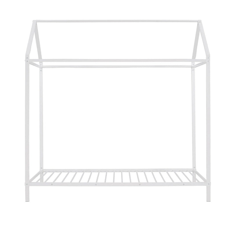Twin Size Kids House Bed Frame, Metal Platform, Height Adjustable, 350 lb Capacity, No Box Spring