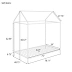 Twin Size Kids House Bed Frame, Metal Platform, Height Adjustable, 350 lb Capacity, No Box Spring