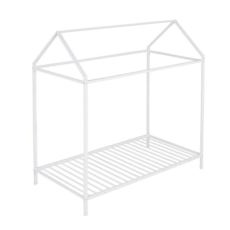 Twin Size Kids House Bed Frame, Metal Platform, Height Adjustable, 350 lb Capacity, No Box Spring