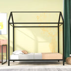 Twin Size Kids House Bed Frame, Metal Platform, Height Adjustable, 350 lb Capacity, No Box Spring