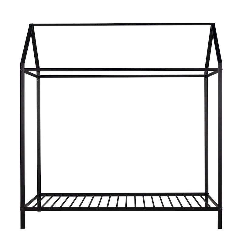 Twin Size Kids House Bed Frame, Metal Platform, Height Adjustable, 350 lb Capacity, No Box Spring