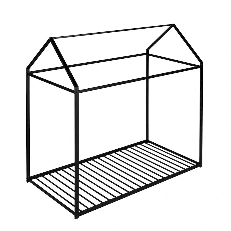 Twin Size Kids House Bed Frame, Metal Platform, Height Adjustable, 350 lb Capacity, No Box Spring