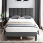 Linen Upholstered Platform Bed Wood Bed Frame with Headboard, No Box Spring Needed, Noise Free, T/F/Q Size