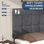 Linen Upholstered Platform Bed Wood Bed Frame with Headboard, No Box Spring Needed, Noise Free, T/F/Q Size