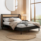 Modern Cannage Rattan Wood Platform Queen Bed