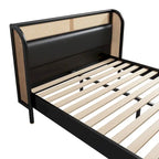 Modern Cannage Rattan Wood Platform Queen Bed