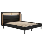 Modern Cannage Rattan Wood Platform Queen Bed