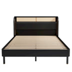 Modern Cannage Rattan Wood Platform Queen Bed