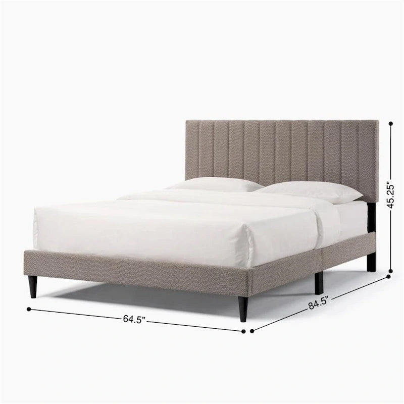 Queen Platform Bed with Tufted Boucle Upholstered Headboard, 800 lb Capacity, Grey/Cream White