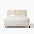 Queen Platform Bed with Tufted Boucle Upholstered Headboard, 800 lb Capacity, Grey/Cream White