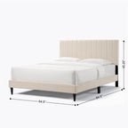 Queen Platform Bed with Tufted Boucle Upholstered Headboard, 800 lb Capacity, Grey/Cream White