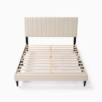Queen Platform Bed with Tufted Boucle Upholstered Headboard, 800 lb Capacity, Grey/Cream White