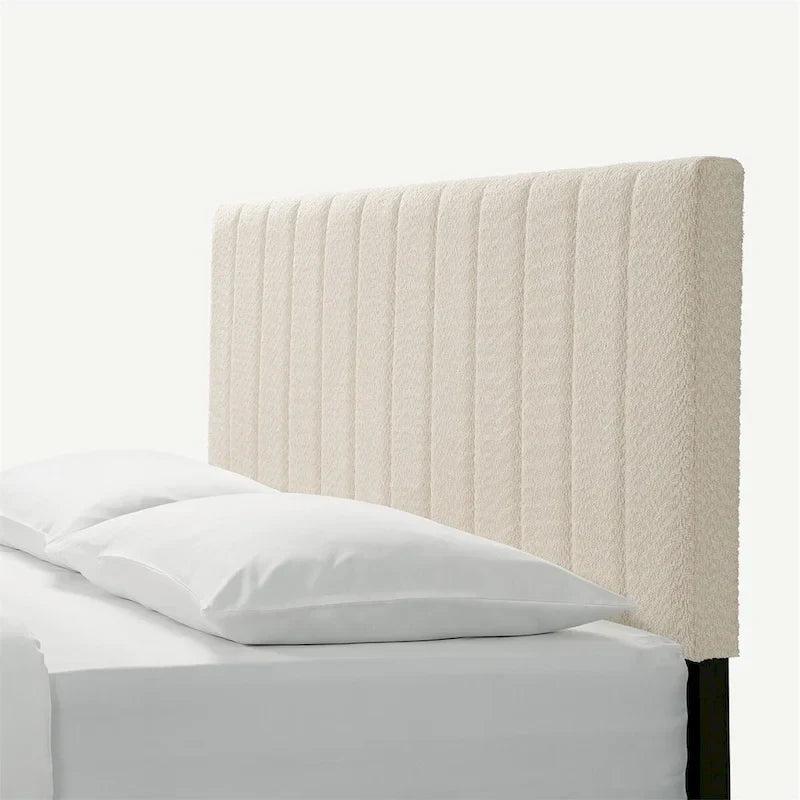 Queen Platform Bed with Tufted Boucle Upholstered Headboard, 800 lb Capacity, Grey/Cream White