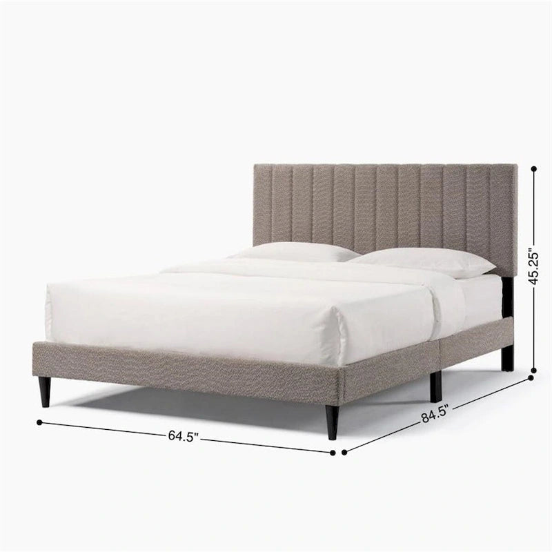 Queen Platform Bed with Tufted Boucle Upholstered Headboard, 800 lb Capacity, Grey/Cream White