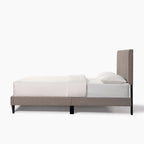 Queen Platform Bed with Tufted Boucle Upholstered Headboard, 800 lb Capacity, Grey/Cream White