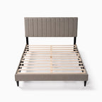 Queen Platform Bed with Tufted Boucle Upholstered Headboard, 800 lb Capacity, Grey/Cream White